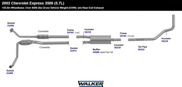 55202 - Exhaust: Exhaust Tail Pipe 2.75" Inlet (ID) 2.75" Outlet (OD) for Walker Exhaust Image