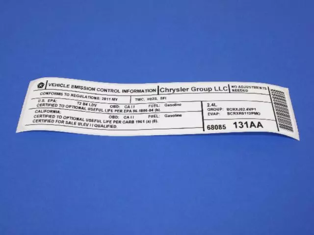 68085131AA - Labels: Vehicle Emission Control Information Label for Mopar Image