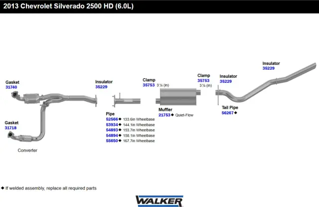 54894 - : Exhaust Pipe 3.5" Outlet (OD) for Walker Exhaust Image