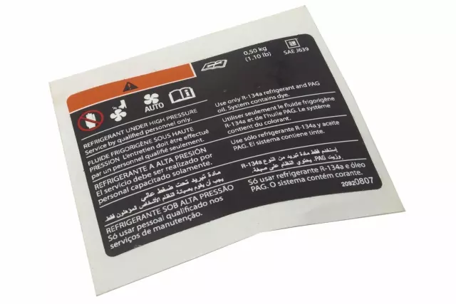 20920807 - : Air Conditioning Refrigerant Warning Label for Chevrolet: Malibu | Saturn: Aura Image