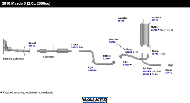36445 - : Exhaust Pipe Spout 2.25" Inlet (ID) 3" Outlet (OD) for Walker Exhaust Image