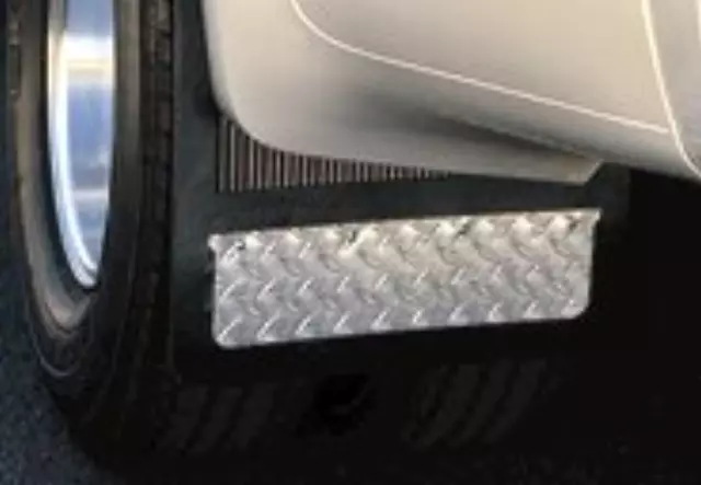 1999-2010 F250/350/450/550 Splash Guards REAR Black w/ Diamond Plate OEM NEW - Ford (F81Z-16A550-JA)