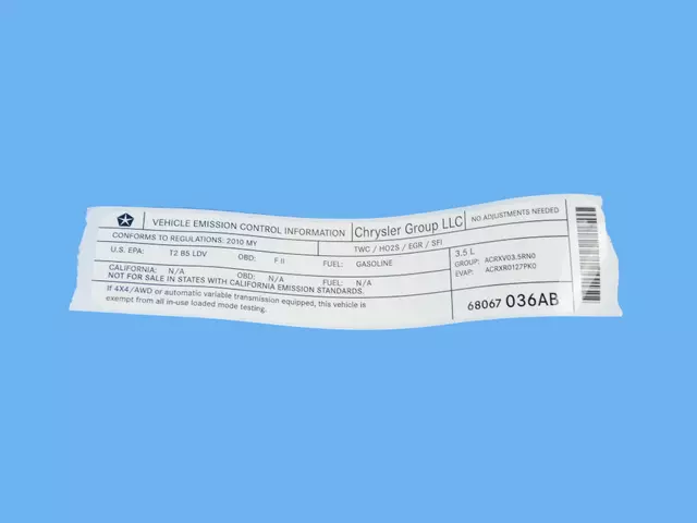 68067036AB - Labels: Veci Label Label for Chrysler: 300 | Dodge: Challenger, Charger Image