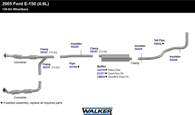 21377 - Exhaust: Quiet-Flow SS Direct Fit Exhaust Muffler 2.5" Inlet (ID) 2.5" Outlet (ID) for Walker Exhaust Image