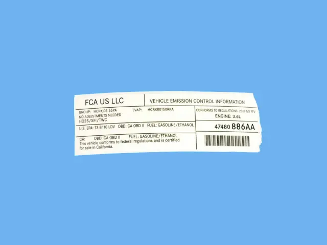 Veci Label Label, US, Canada - Mopar (47480886AA)