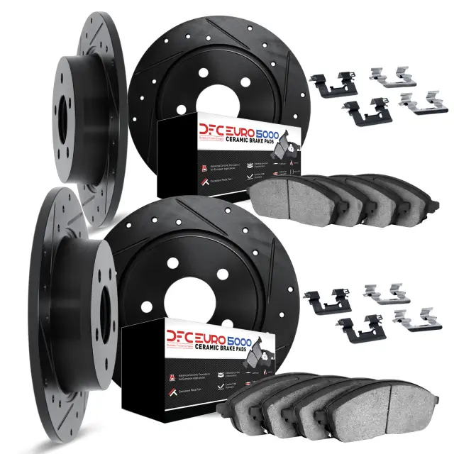 861463018 - : DFC Rotors-Drilled &amp; Slotted-Black w/ EURO 5000 Ceramic Brake Pads Incl Hdw for DYNAMIC FRICTION Image