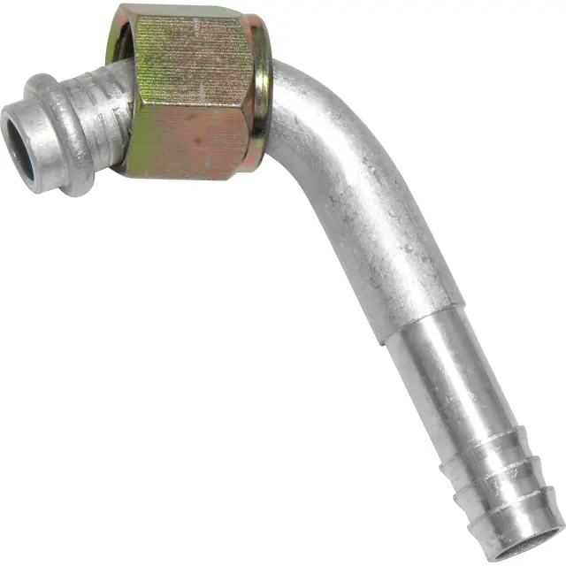 FT1323C - : A/C Refrigerant Hose Fitting -- Aluminum 90Âº Female Oring Barb Fitting for UAC Image