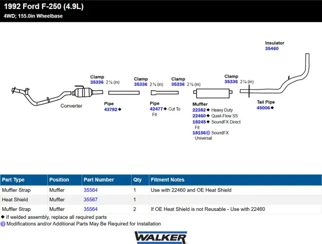45006 - : Exhaust Tail Pipe 2.25" Inlet (OD) 2.25" Outlet (OD) for Walker Exhaust Image