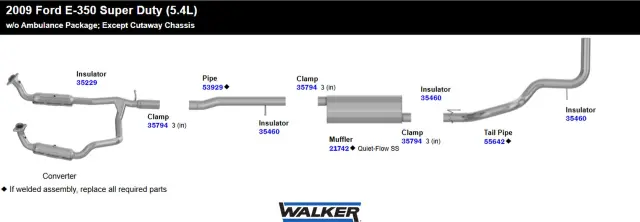 55642 - Exhaust: Exhaust Tail Pipe 3" Inlet (OD) 3" Outlet (OD) for Walker Exhaust Image