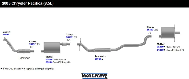 47798 - Exhaust: Direct Fit Exhaust Resonator and Pipe Assembly 2.5" Inlet (ID) 2.5" Outlet (OD) for Walker Exhaust Image