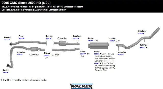 55421 - : Exhaust Tail Pipe 3" Inlet (OD) 3" Outlet (OD) for Walker Exhaust Image