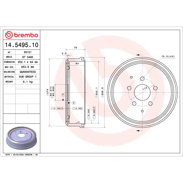 14549510 - Brakes &amp; Brake Parts: Brembo Essential Brake Drum for Brembo Image