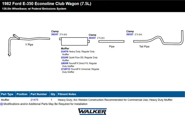 21475 - : Heavy Duty Direct Fit Exhaust Muffler 2.5" Inlet (ID) 2.5" Outlet (ID) for Walker Exhaust Image