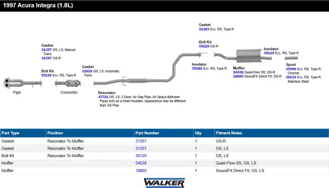35596 - : Exhaust Pipe Spout 2.125" Inlet (OD) 1.75" Outlet (ID) for Walker Exhaust Image