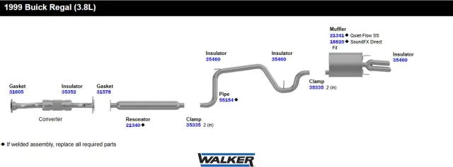 21341 - : Quiet-Flow SS Direct Fit Exhaust Muffler 2" Inlet (ID) 2.25" Outlet (OD) for Walker Exhaust Image