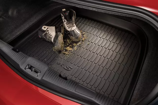 2009 thru 2016 MKS OEM Lincoln Black Rubber Cargo Area Protector Mat Liner - Ford (9A5Z-6111600-AA)