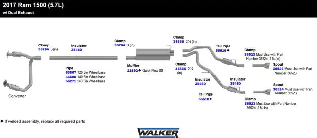 55618 - : Exhaust Tail Pipe 2.25" Inlet (OD) 2.82" Outlet (OD) for Walker Exhaust Image
