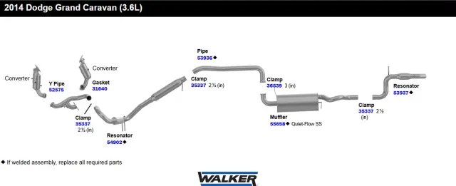 53937 - : Direct Fit Exhaust Resonator and Pipe Assembly 2.5" Inlet (ID) 2.5" Outlet (OD) for Walker Exhaust Image