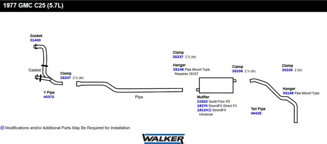 46425 - Exhaust: Exhaust Tail Pipe 2.25" Inlet (ID) 2.25" Outlet (OD) for Walker Exhaust Image