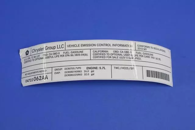 4722062AA - Labels: Vehicle Emission Control Information Label for Ram: 1500 Image