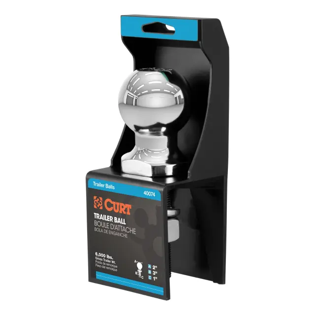 40074 - : 2" Trailer Ball (1" x 3" Shank, 6,000 lbs., Chrome, Packaged) for CURT Image