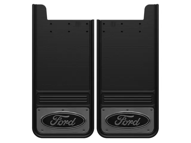 VHC3Z16A550P - : Splash Guards - Gatorback By Truck Hardware, Rear Pair, Ford Oval Gunmetal for Ford: E-350 Super Duty, E-450 Super Duty, F-250 Super Duty, F-350 Super Duty, F-450 Super Duty, F-550 Super Duty Image