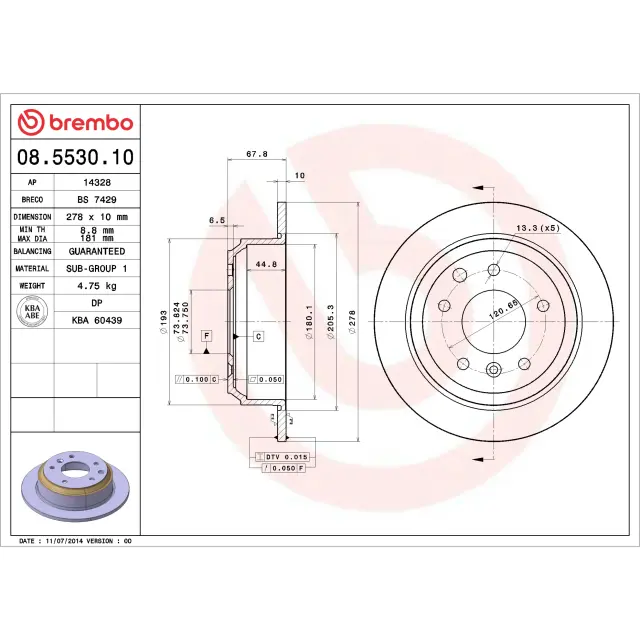 8553010 - : Brembo Solid Standard Rotor for Brembo Image