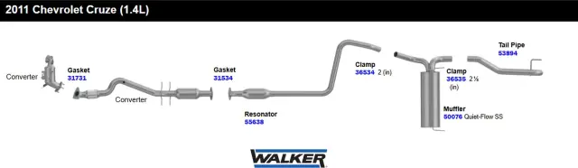 55638 - : Direct Fit Exhaust Resonator and Pipe Assembly 2" Outlet (OD) for Walker Exhaust Image