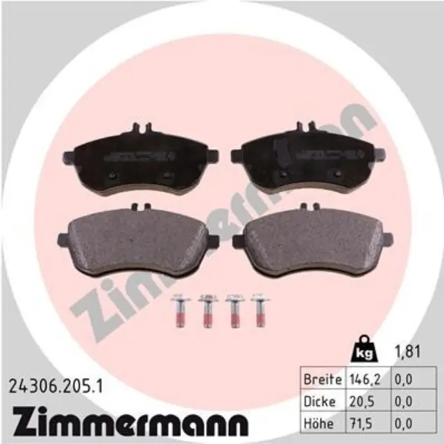 243062051 - : Zimmermann 24306.205.1 Disc Brake Pad Set for ZIMMERMANN Image