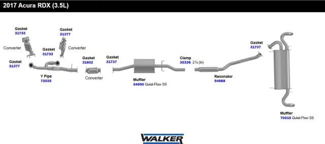 54988 - : Direct Fit Exhaust Resonator and Pipe Assembly 2.25" Inlet (ID) for Walker Exhaust Image