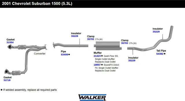 54382 - : Exhaust Tail Pipe 2.625" Inlet (OD) for Walker Exhaust Image