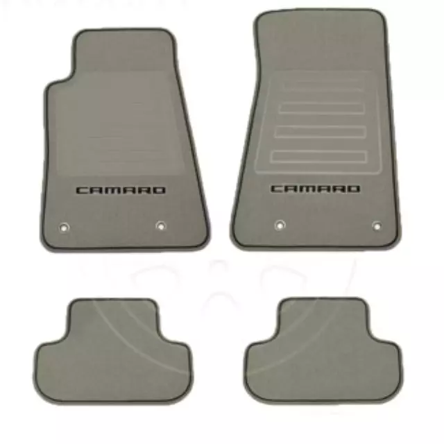 92219641 - Interior: GM Accessories 92219641 -  Floor Mats - Front and Rear Premium Carpet - Titanium Carpet, Black Camaro Logo, Black Edging [2013-15 Camaro] for Chevrolet: Camaro Image