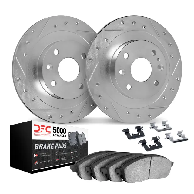 751254005 - : DFC Rotors-Drilled &amp; Slotted-Silver w/ 5000 Advanced Brake Pads Incl Hdw for DYNAMIC FRICTION Image