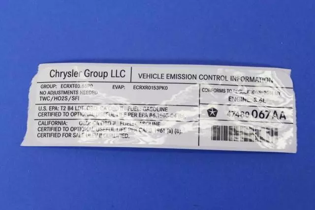 47480067AA - Labels: Vehicle Emission Control Information Label for Mopar Image