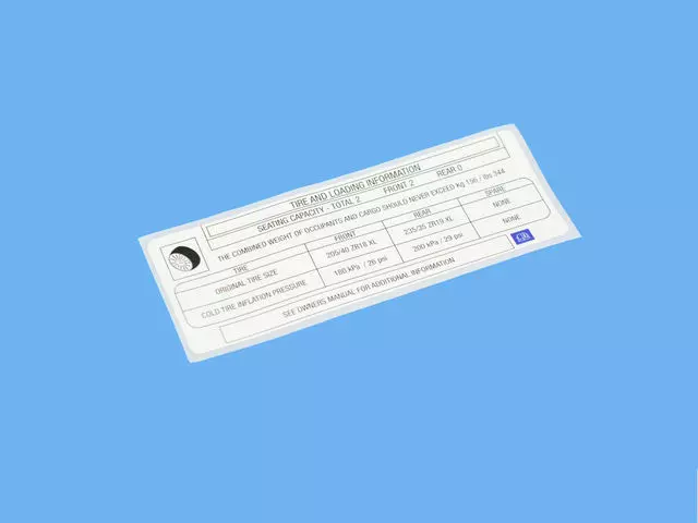 68275085AA - : Tire Pressure Label for Alfa Romeo Image
