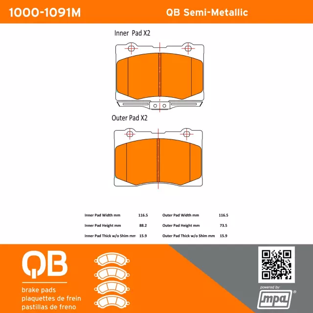 10001091M - : Disc Brake Pad Set for MPA ELECTRICAL Image