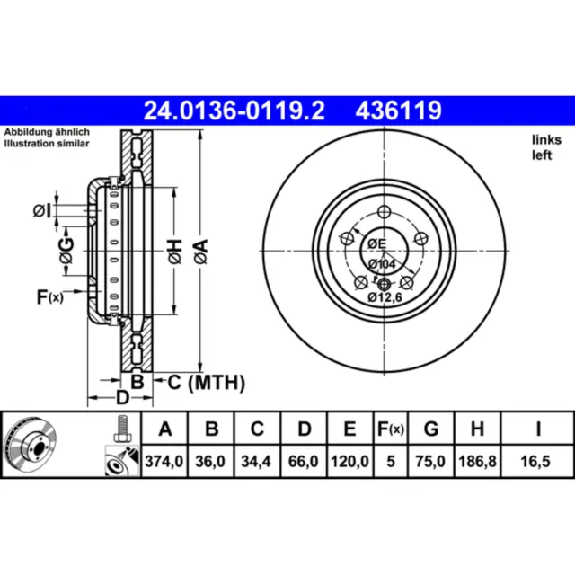 436119 - : ATE Disc Brake Rotor for ATE Image