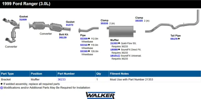 36233 - Engines &amp; Components: Exhaust Bracket Steel, Bracket Hanger Length 12.875 Inch for Walker Exhaust Image
