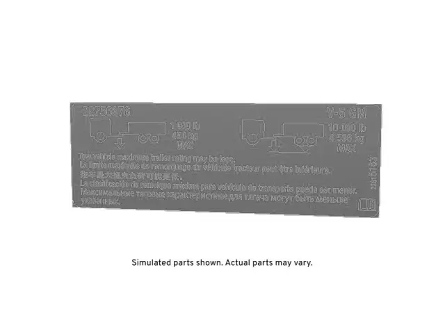 22818163 - Body: Info Label for Cadillac: Escalade, Escalade ESV | Chevrolet: Suburban 1500, Suburban 2500, Tahoe | GMC: Yukon, Yukon XL 1500, Yukon XL 2500 Image