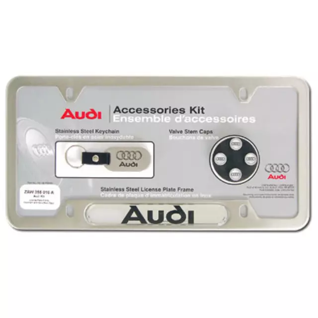 ZAW355011A - Miscellaneous: 2004-2025 Audi - License Plate Frame Gift Kit - Quattro Logo for Audi: A3, A3 Quattro, A3 Sportback e-tron, A4 allroad, A4 Quattro, A5 Quattro, A5 Sportback, A6 allroad, A6 Quattro, A7 Quattro, A7 Sportback, A8 Quattro, allroad, e-tron GT, e-tron Sportback, Q3, Q4 e-tron, Q5, Q5 Sportback, Q7, Q8, Q8 e-tron, R8, RS e-tron GT, RS3, RS5, RS5 Sportback, RS7, S3, S4, S5, S5 Sportback, S6, S7, S8, SQ5, SQ5 Sportback, SQ7, SQ8, TT Quattro, TT RS Quattro, TTS Quattro Image