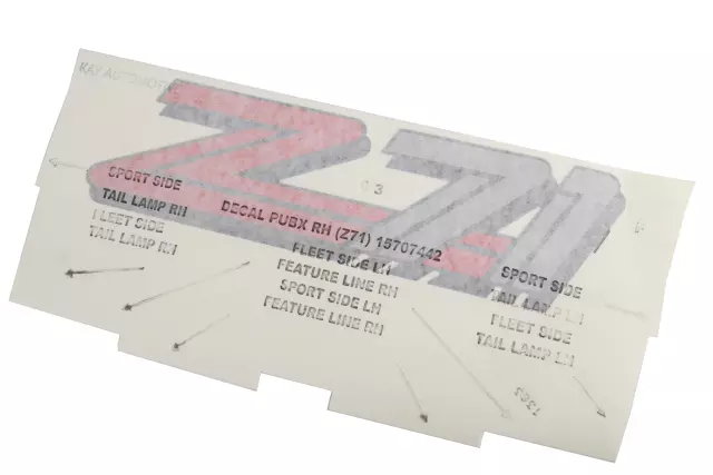 15707442 - : DECAL (Z71) for Chevrolet: Silverado 1500, Silverado 1500 HD, Silverado 2500, Silverado 2500 HD, Silverado 3500 | GMC: Sierra 1500, Sierra 1500 HD, Sierra 2500, Sierra 2500 HD, Sierra 3500 Image