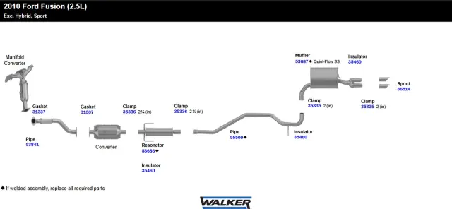36514 - : Exhaust Pipe Spout 2.125" Inlet (OD) 2.125" Outlet (OD) for Walker Exhaust Image