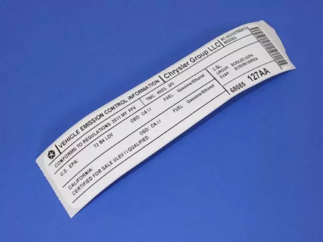 Vehicle Emission Control Information Label - Mopar (68085127AA)