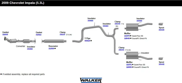 21571 - : Quiet-Flow SS Direct Fit Exhaust Muffler 1.875" Inlet (ID) 2.25" Outlet (OD) for Walker Exhaust Image