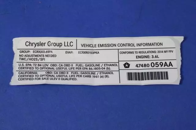 47480059AA - Labels: Vehicle Emission Control Information Label for Mopar Image