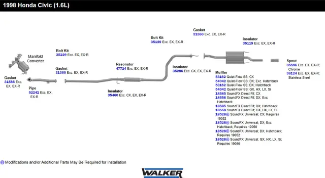 36124 - Exhaust: Exhaust Pipe Spout 2.5" Inlet (OD) 2" Outlet (ID) for Walker Exhaust Image