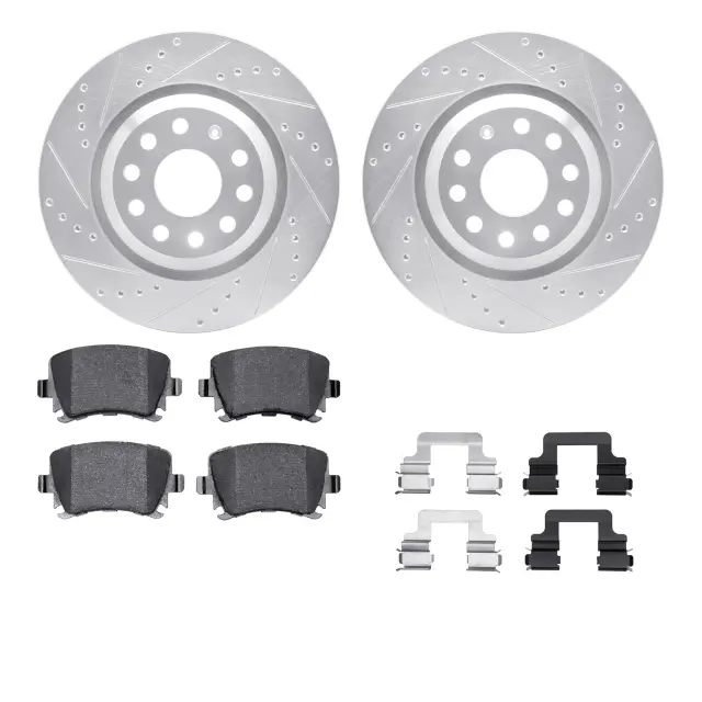 751274059 - : DFC Rotors-Drilled &amp; Slotted-Silver w/ 5000 Advanced Brake Pads Incl Hdw for DYNAMIC FRICTION Image