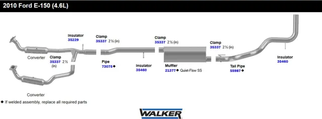 73075 - Exhaust: Exhaust Pipe 2.5" Inlet (ID) 2.5" Outlet (OD) for Walker Exhaust Image