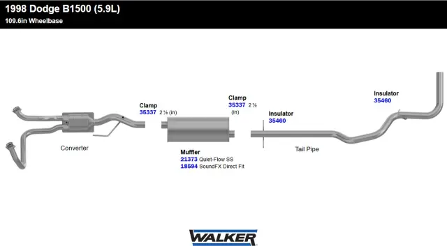 21373 - : Quiet-Flow SS Direct Fit Exhaust Muffler 2.5" Inlet (ID) 2.5" Outlet (ID) for Walker Exhaust Image
