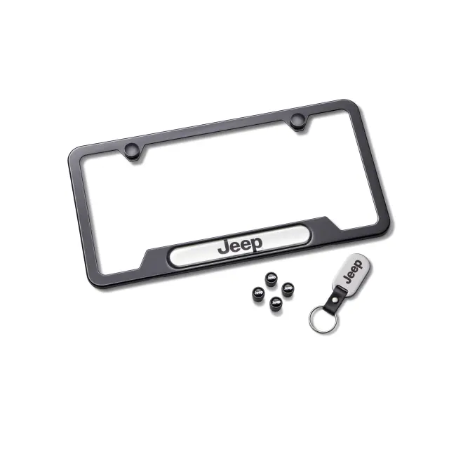 82215853 - Exterior Accessories: License Plate Frame Gift Set for Jeep: Compass, Gladiator, Grand Cherokee, Grand Cherokee L, Grand Wagoneer, Grand Wagoneer L, Renegade, Wagoneer, Wagoneer L, Wrangler, Wrangler JK Image